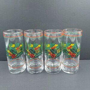 Libbey Cocktail Highball Glasses Christmas Holly Berries Pinecones-Tumblers VTG
